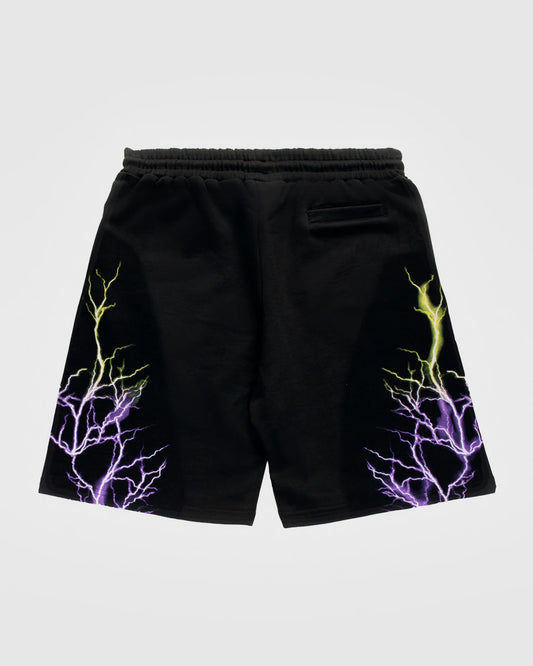 BLACK SHORTS WITH PURPLE AND YELLOW LIGHTNING