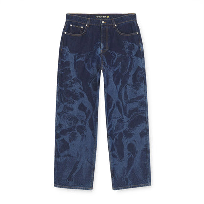 BATTLE LASER BAGGY DENIM PANTS