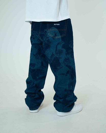 BATTLE LASER BAGGY DENIM PANTS