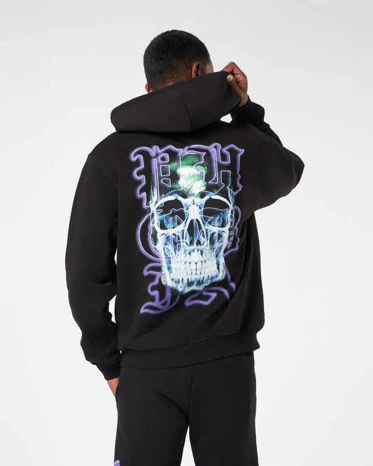 BLACK HOODIE WITH SKULL PRINT