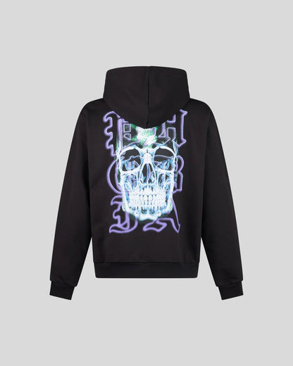 BLACK HOODIE WITH SKULL PRINT