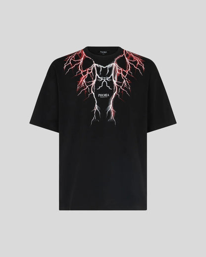 BLACK T-SHIRT WITH RED GREY LIGHTNING