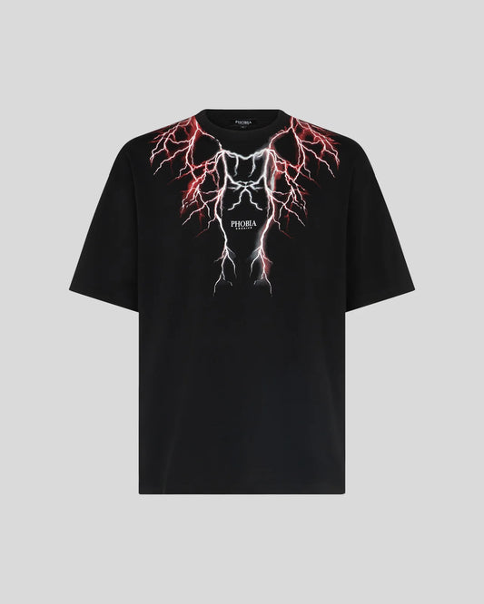 BLACK T-SHIRT WITH RED GREY LIGHTNING
