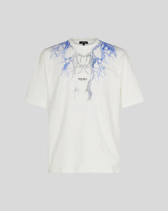 WHITE T-SHIRT WITH BLUE GREY LIGHTNING