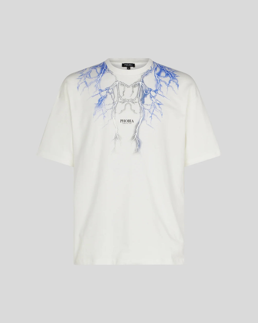WHITE T-SHIRT WITH BLUE GREY LIGHTNING
