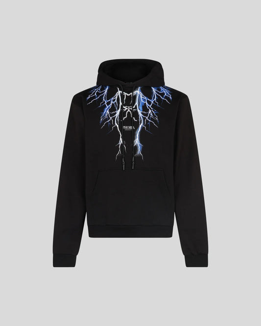BLACK HOODIE WITH BLUE GREY LIGHTNING