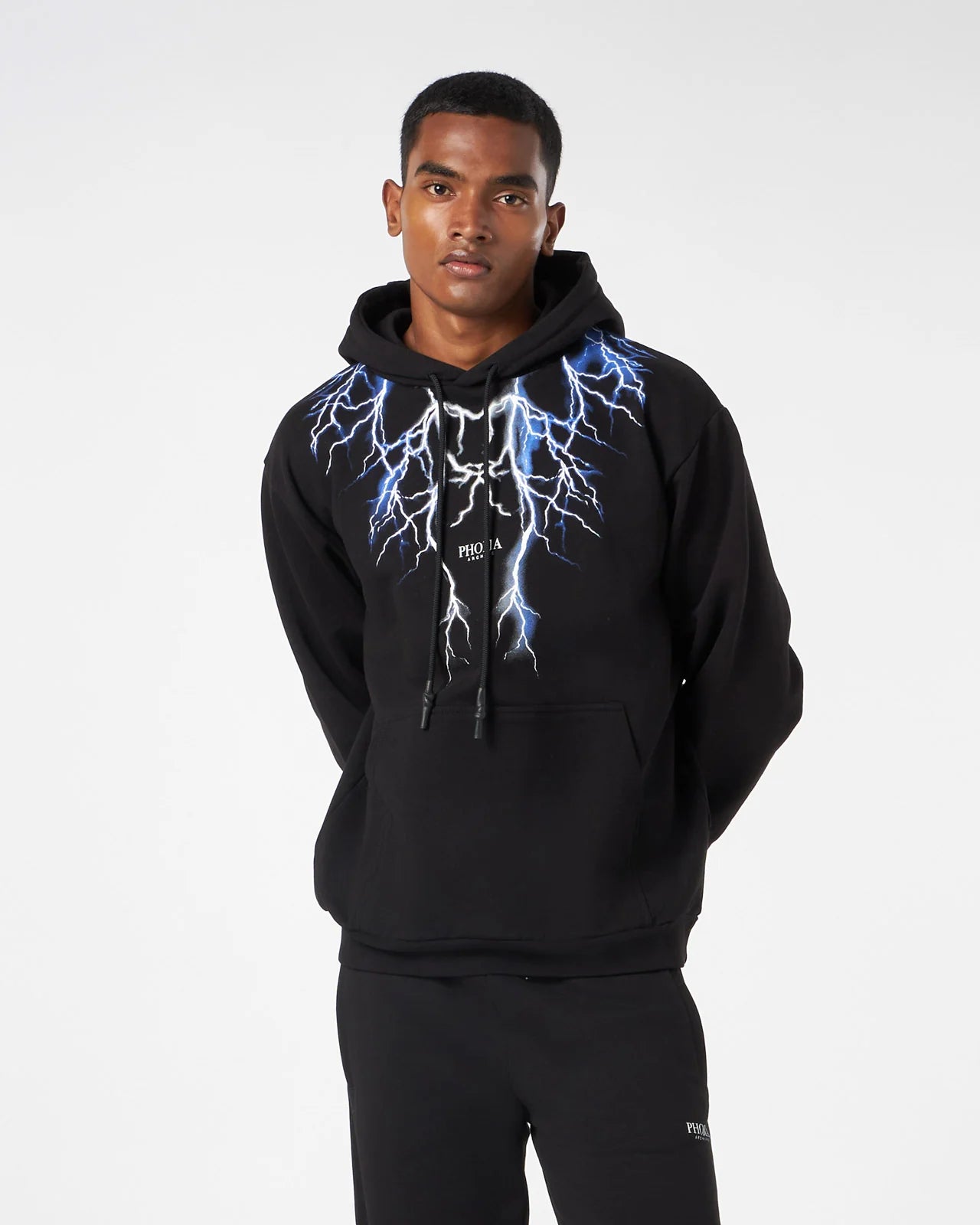 BLACK HOODIE WITH BLUE GREY LIGHTNING