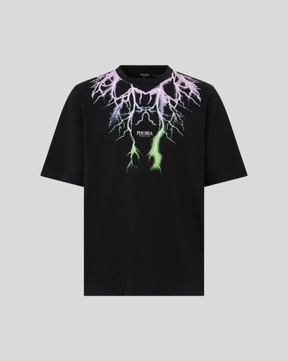 BLACK T-SHIRT WITH BICOLOR LIGHTNING PRINT