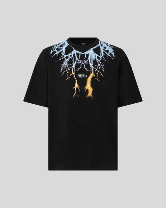 BLACK T-SHIRT WITH BICOLOR LIGHTNING PRINT