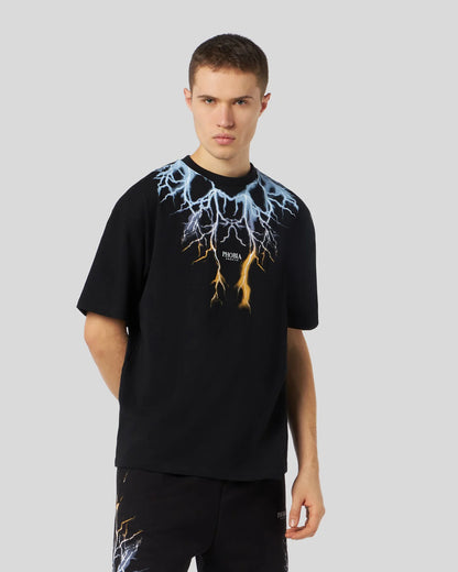 BLACK T-SHIRT WITH BICOLOR LIGHTNING PRINT