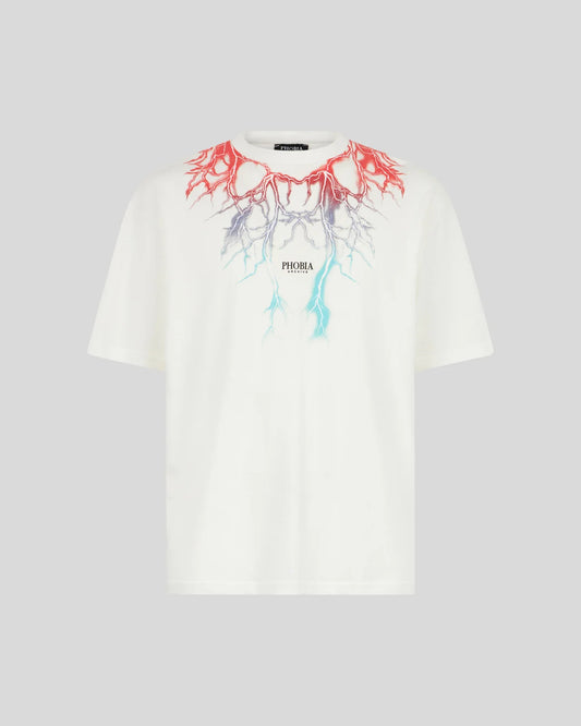 WHITE T-SHIRT WITH BICOLOR LIGHTNING PRINT