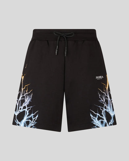 BLACK SHORTS WITH BICOLOR LIGHTNING PRINT