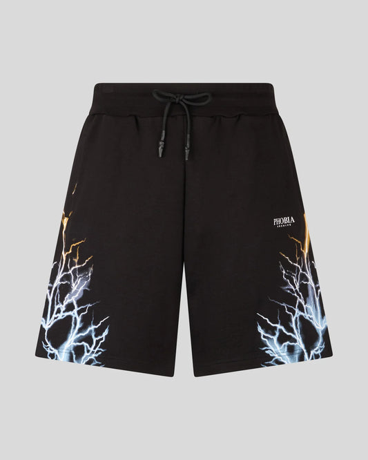 BLACK SHORTS WITH BICOLOR LIGHTNING PRINT