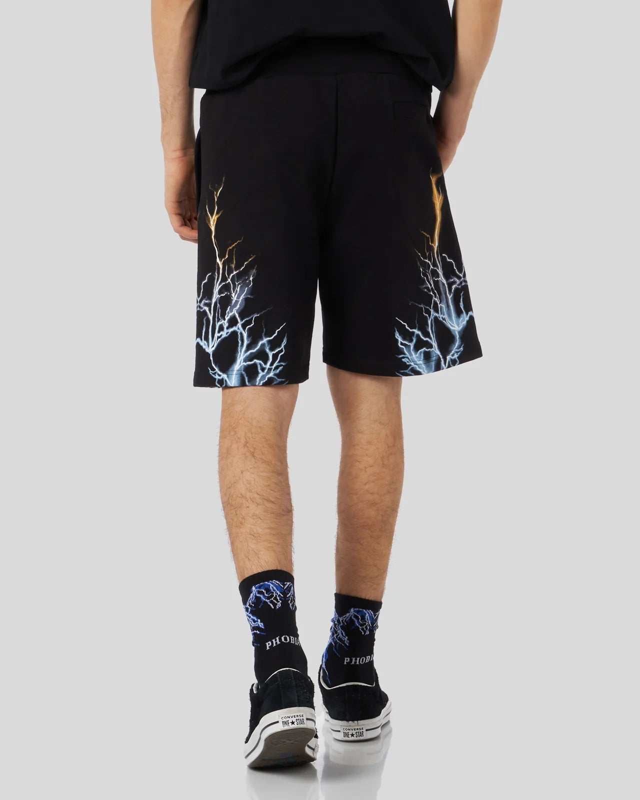 BLACK SHORTS WITH BICOLOR LIGHTNING PRINT