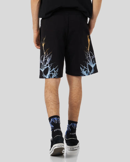 BLACK SHORTS WITH BICOLOR LIGHTNING PRINT
