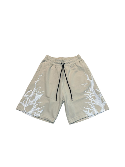 SAND SHORTS WITH WHITE LIGHTNING PRINT AND LOGO PRINT