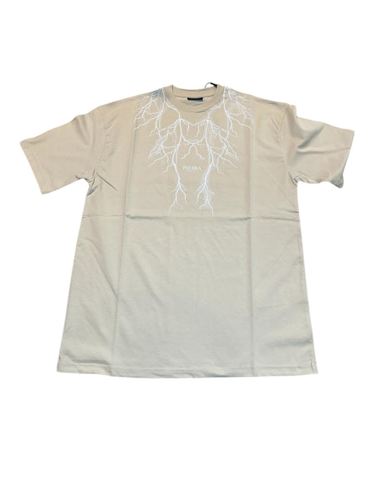 BEIGE T-SHIRT WITH FRONT AND BACK WHITE LIGHTNING
