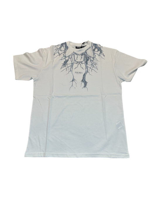 WHITE T-SHIRT WITH FRONT AND WHITE REFLECTIVE LIGHTNING