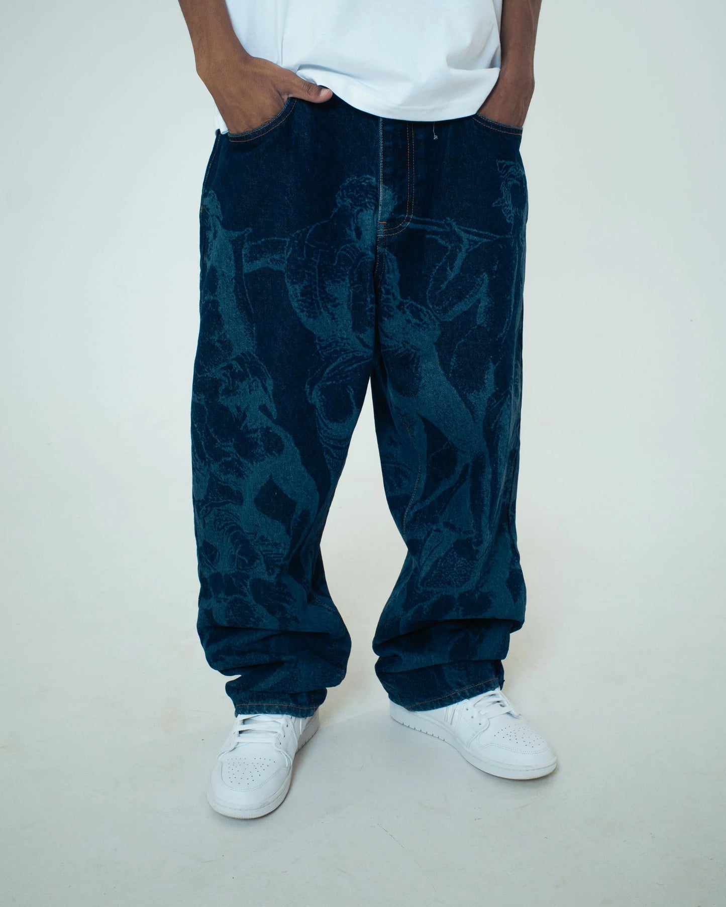 BATTLE LASER BAGGY DENIM PANTS