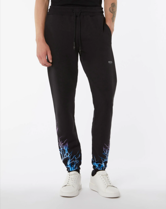 BLACK PANTS WITH BLUE AND PURPLE LIGHTNING
