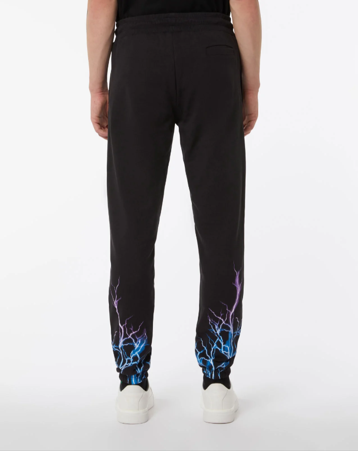 BLACK PANTS WITH BLUE AND PURPLE LIGHTNING