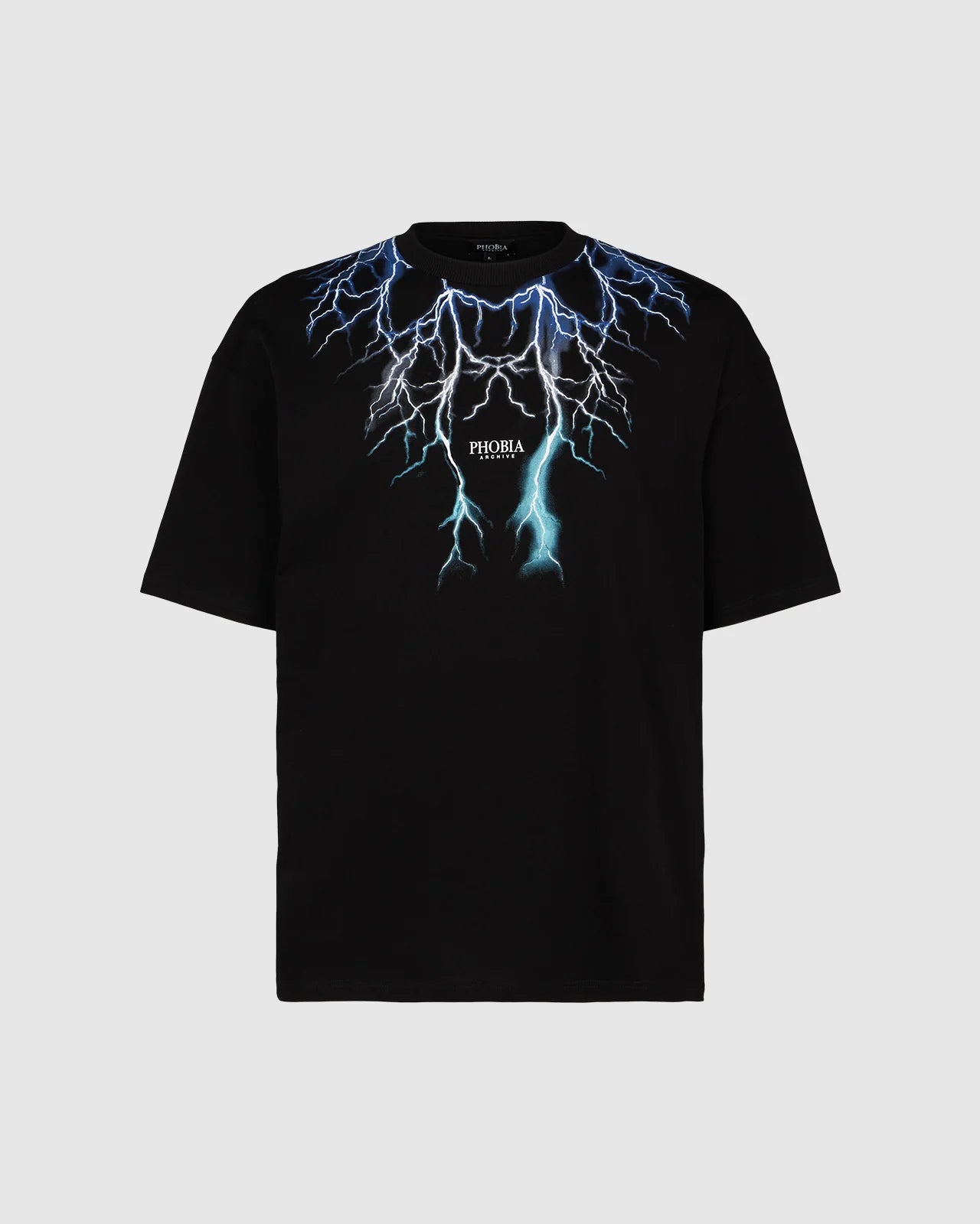 BLACK T-SHIRT WITH BLUE GREY LIGHTBLUE LIGHTNING