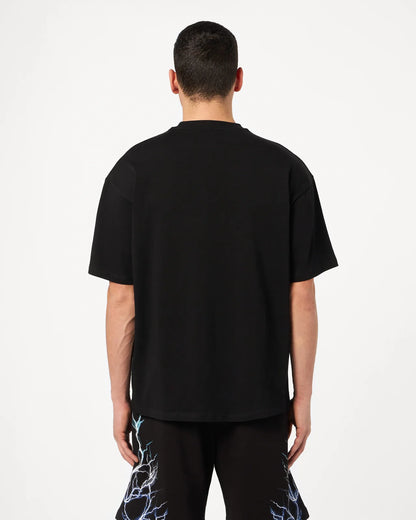 BLACK T-SHIRT WITH BLUE GREY LIGHTBLUE LIGHTNING