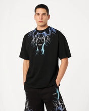 Carica l&#39;immagine nel visualizzatore di Gallery, BLACK T-SHIRT WITH BLUE GREY LIGHTBLUE LIGHTNING
