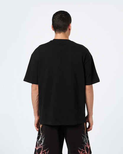 BLACK T-SHIRT WITH RED GREY ORANGE LIGHTNING