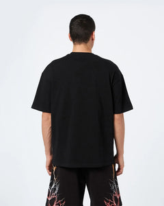 BLACK T-SHIRT WITH RED GREY ORANGE LIGHTNING