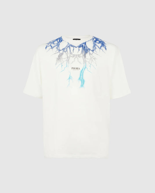 OFF WHITE T-SHIRT WITH BLUE GREY LIGHTBL LIGHTNING