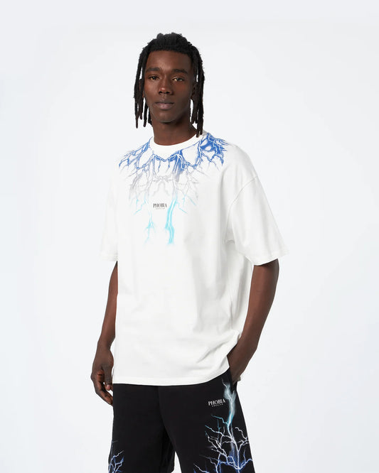 OFF WHITE T-SHIRT WITH BLUE GREY LIGHTBL LIGHTNING