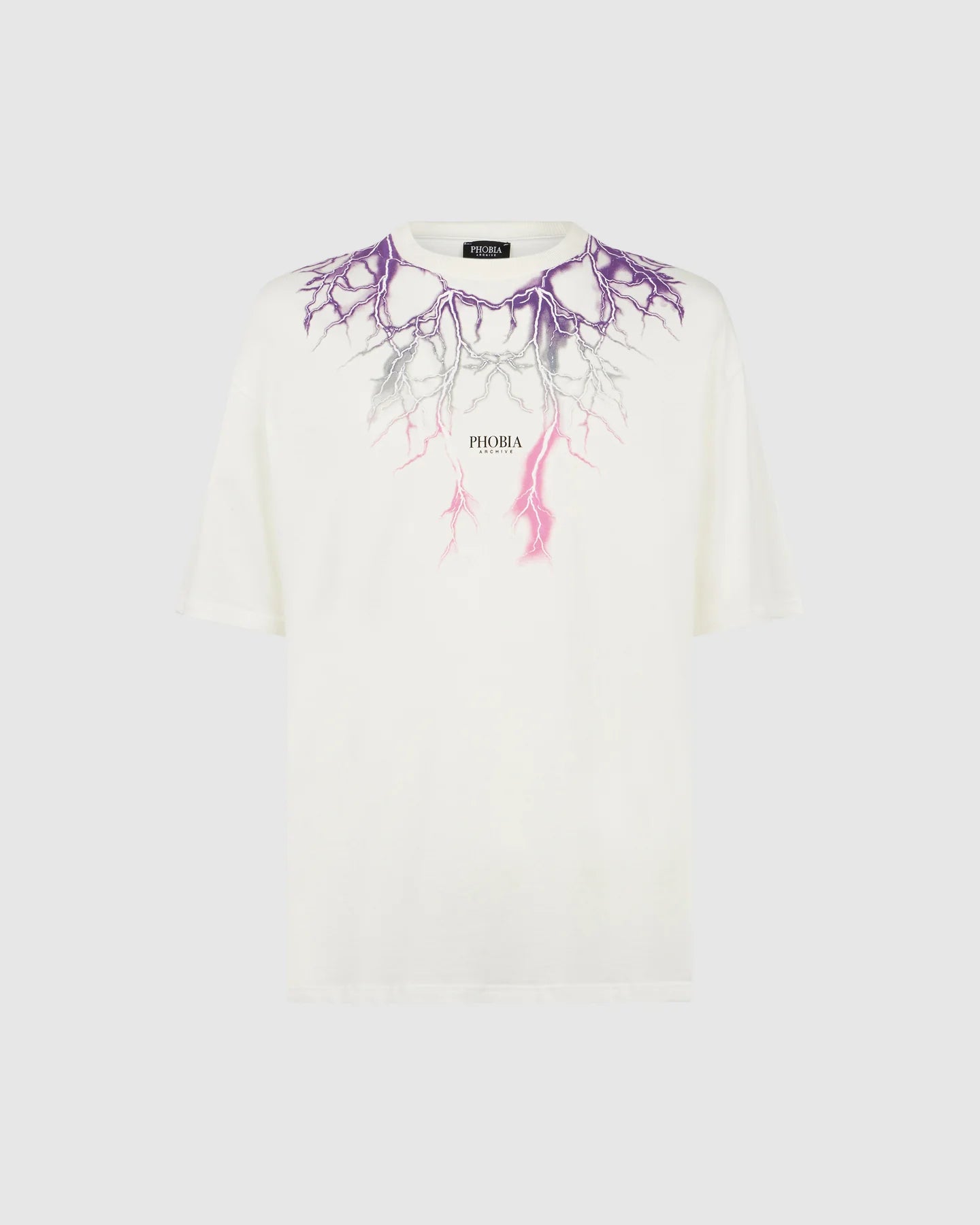 OFF WHITE T-SHIRT WITH PURPLE GREY FUXIA LIGHTNING