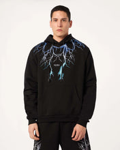 Carica l&#39;immagine nel visualizzatore di Gallery, BLACK HOODIE WITH BLUE GREY LIGHTBLUE LIGHTNING
