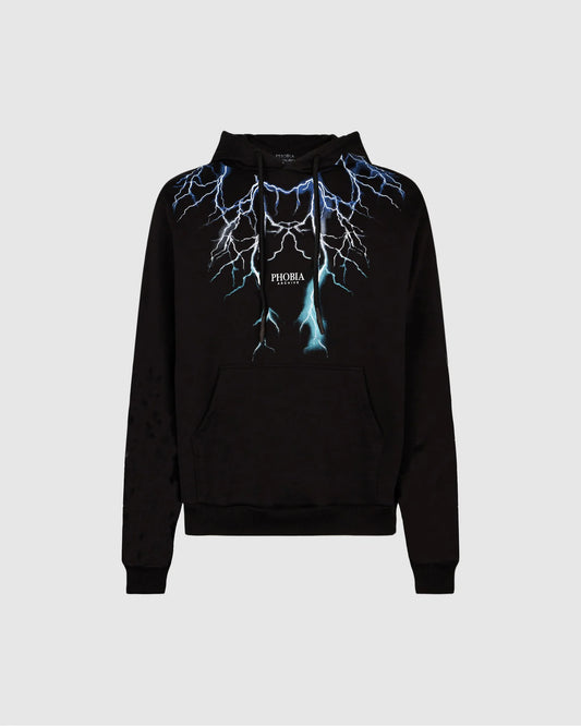 BLACK HOODIE WITH BLUE GREY LIGHTBLUE LIGHTNING