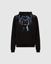 Carica l&#39;immagine nel visualizzatore di Gallery, BLACK HOODIE WITH BLUE GREY LIGHTBLUE LIGHTNING
