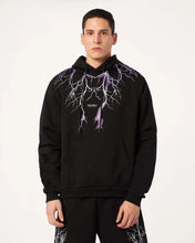 Carica l&#39;immagine nel visualizzatore di Gallery, BLACK HOODIE WITH PURPLE GREY FUXIA LIGHTNING
