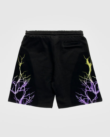 BLACK SHORTS WITH PURPLE AND YELLOW LIGHTNING